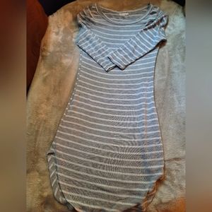 Heart and hips, gray and white strip bodycon dress. Size Small